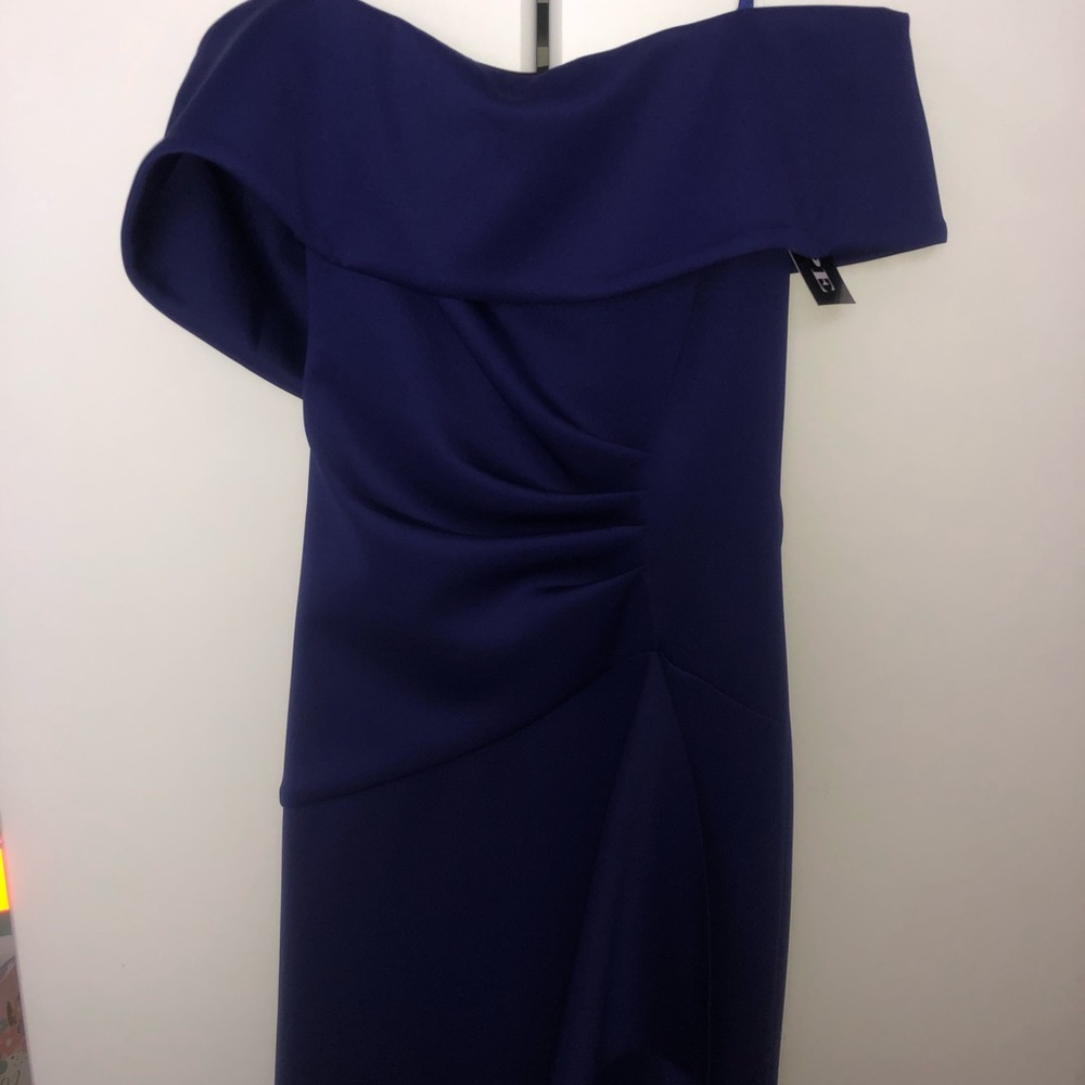 Navy off the shoulder gown